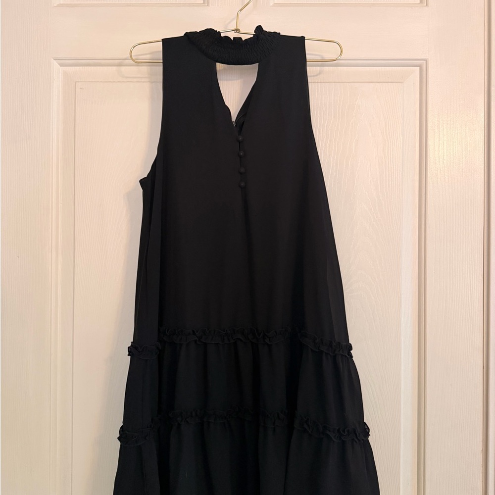 entro Black Ruffled Neckline Sleeveless Dress